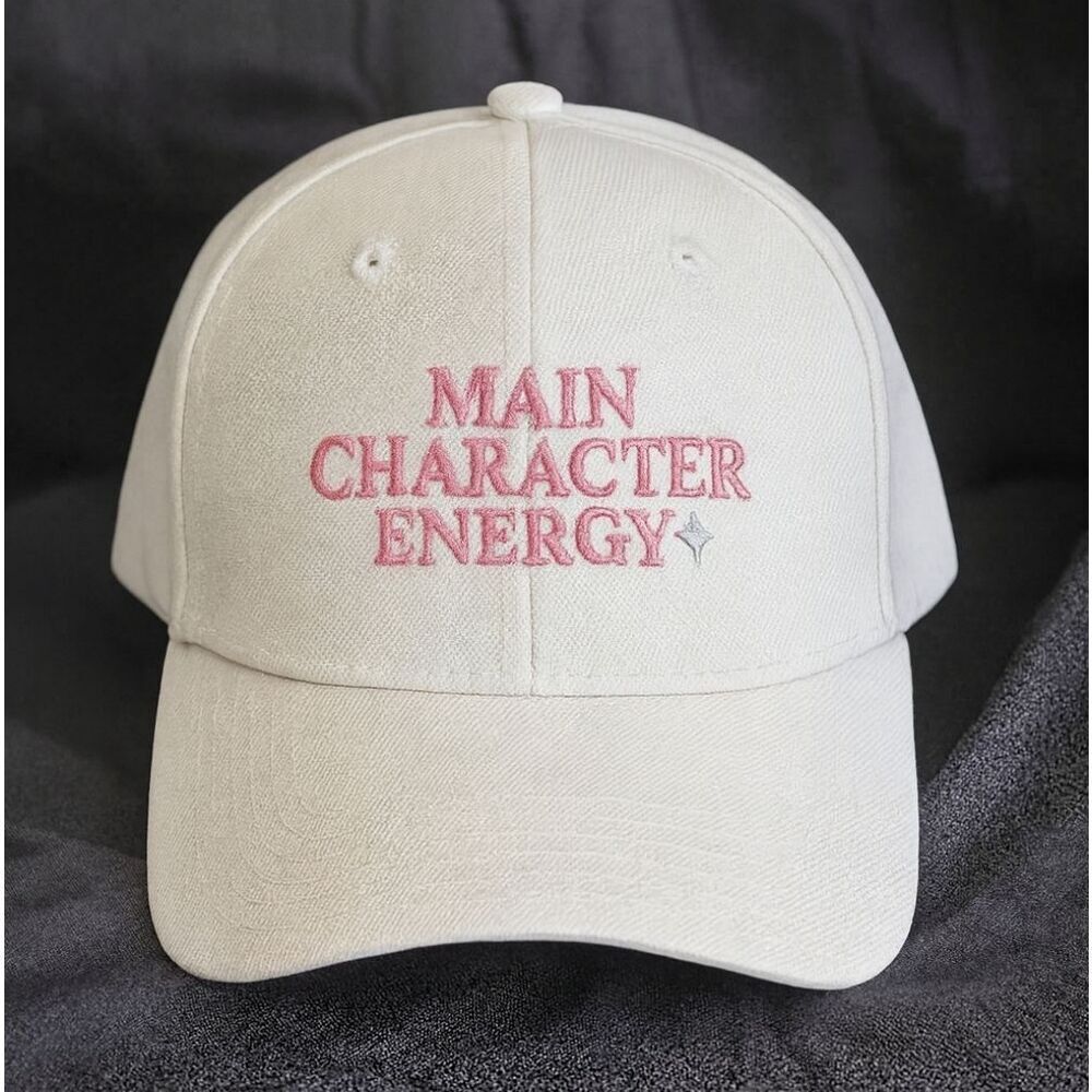MAIN CHARACTER ENERGY Hat • Pink Embroidered Baseball Cap • Adjustable Strapback